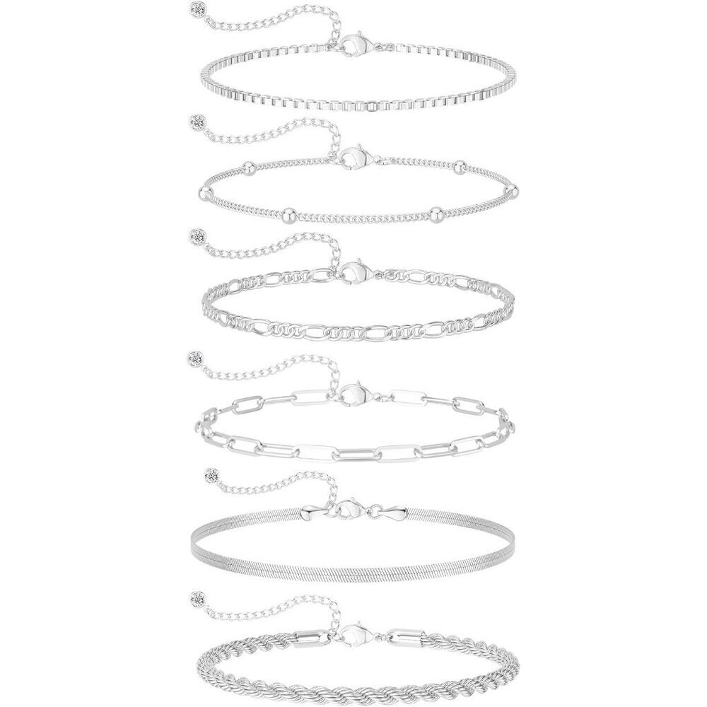 Women's Waterproof, 14K Silver Plated Jewelry Sets Trendy Thin Dainty Stackable
